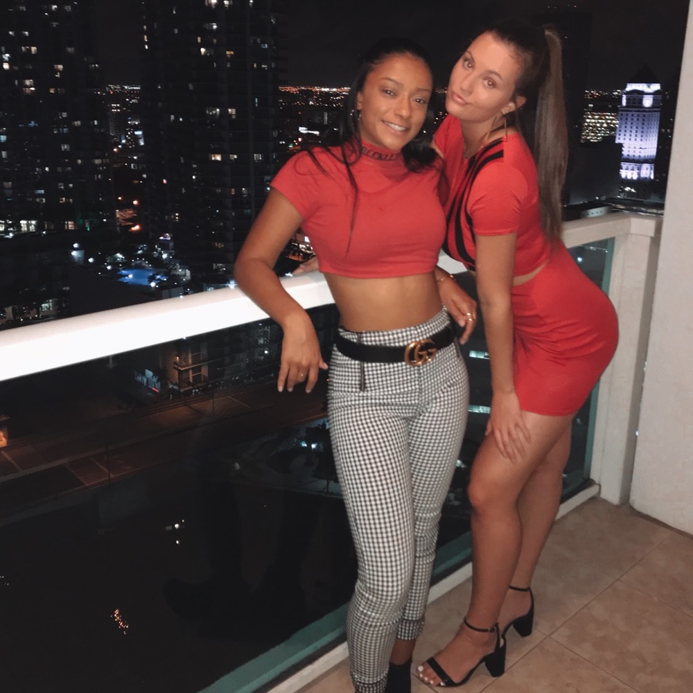 Red and black panel mini skirt